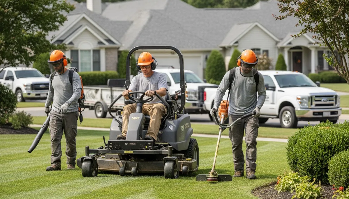 Arbor Tree Care lawn service crew maintaining a Troy, MI yard for healthier grass and curb appeal