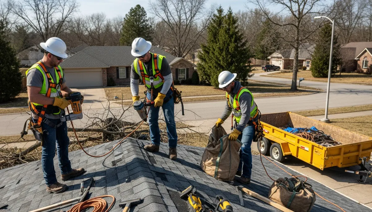 Storm damage cleanup crew removing fallen tree debris in Troy, MI