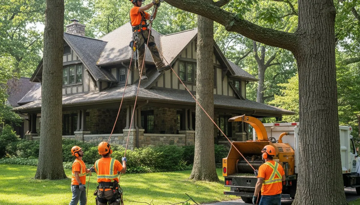 Tree service crew in Troy, MI trimming and removing trees for safe, professional property care